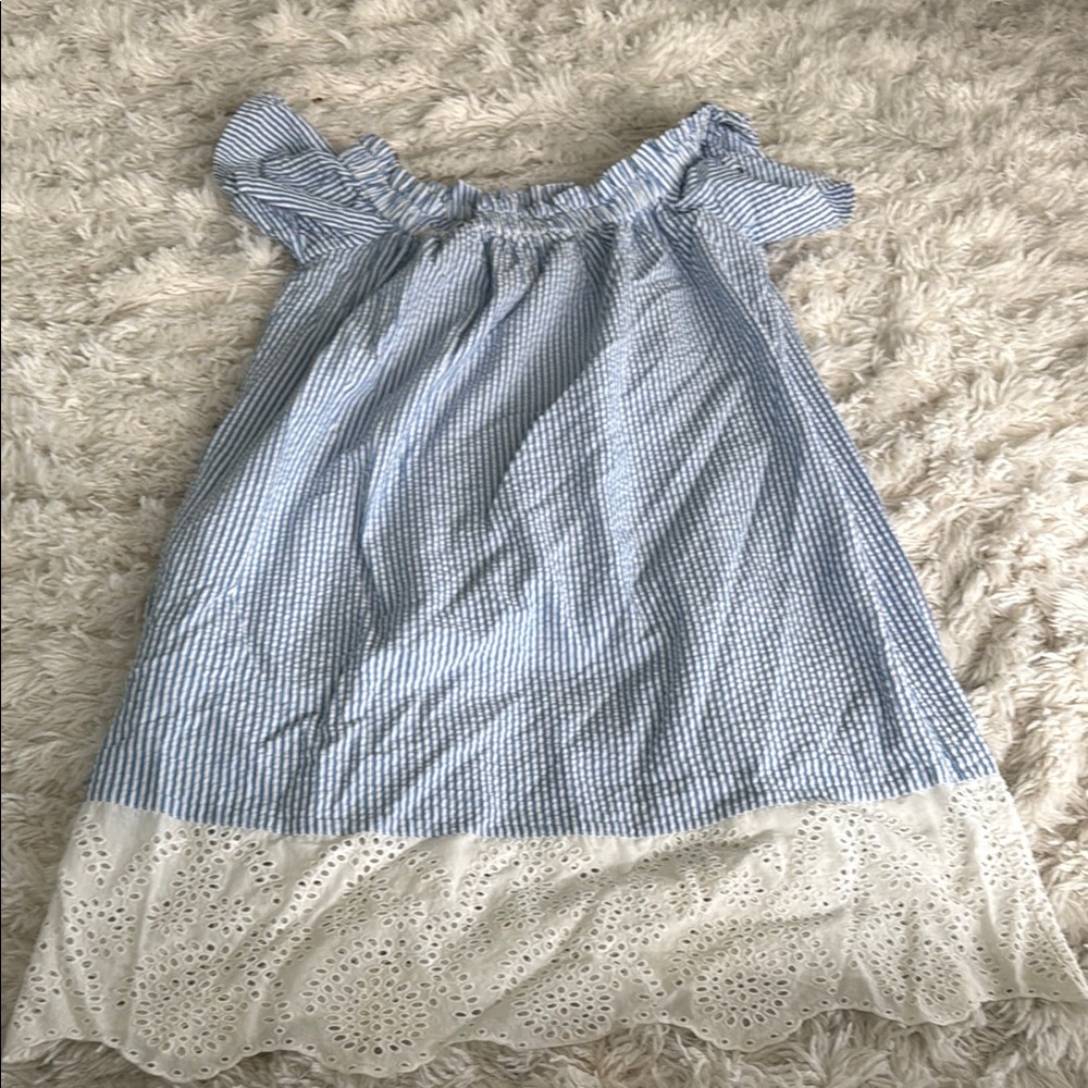 Blue and White Gingham Dress with lace and pockets